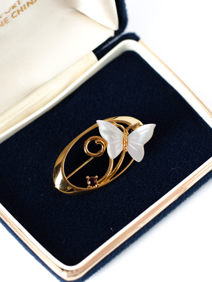 Vintage 90. gadu perlamutra tauriņa piespraude