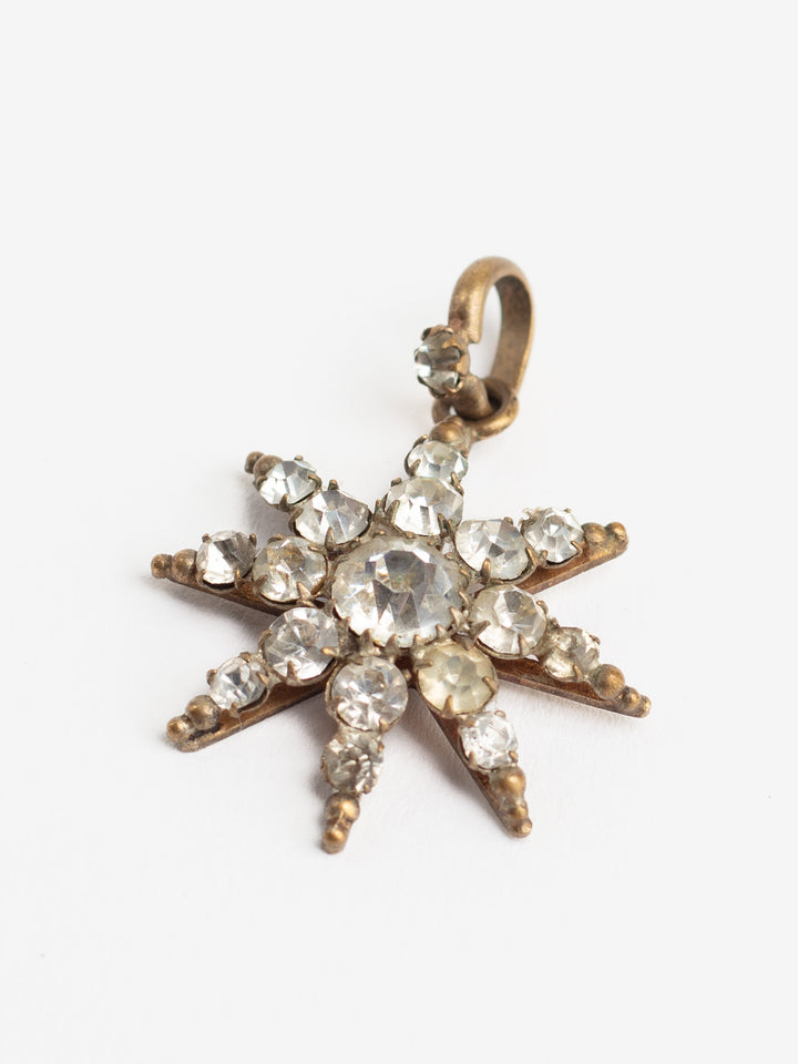 Antique Victorian Starburst Pendant kulons ar caurspīdīgiem stikla akmentiņiem