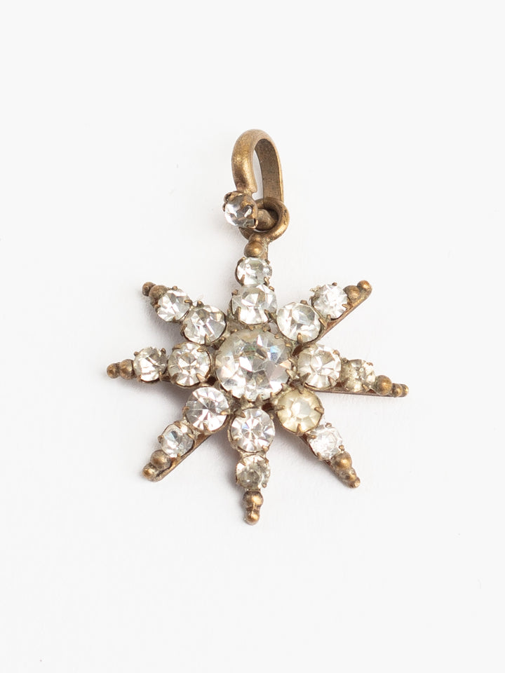 Antique Victorian Starburst Pendant kulons ar caurspīdīgiem stikla akmentiņiem