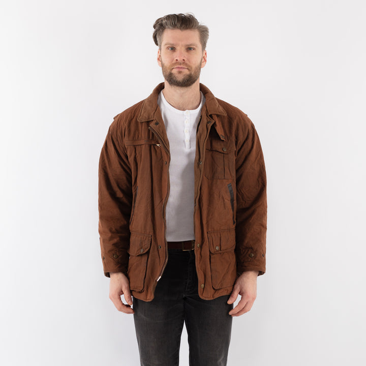 Vintage 90's Men Waxed Canvas Jacket in BrownZ923