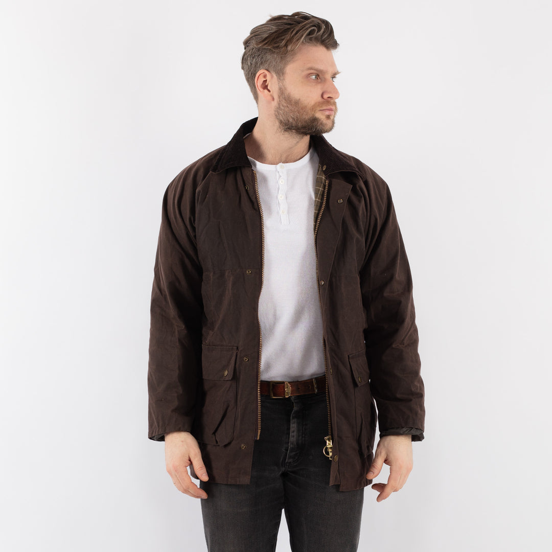 Vintage 90's Men Waxed Canvas Jacket in BrownZ889