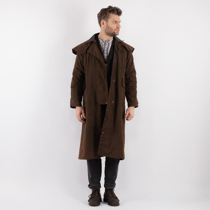 Vintage 90's Men Driza Bone Waxed Canvas Riding Coat in Brown - NorthernGrip