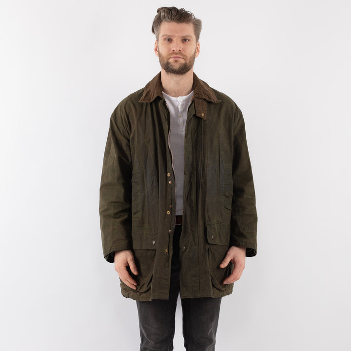 Vintage 80's Men Waxed Canvas Jacket in GreenZ894