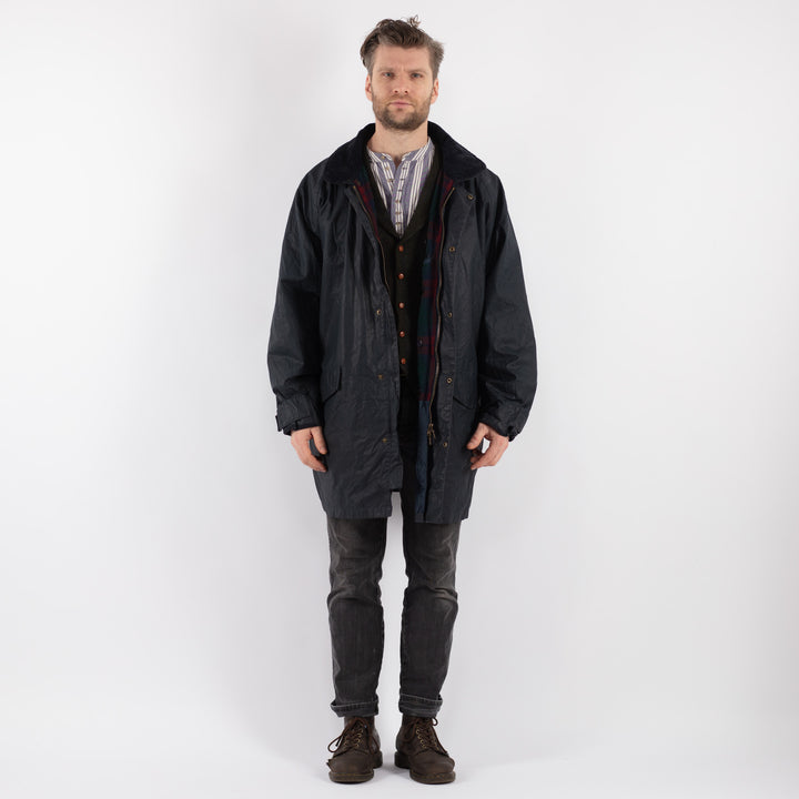 Vintage 90's Men Waxed Canvas Jacket in Blue - NorthernGrip