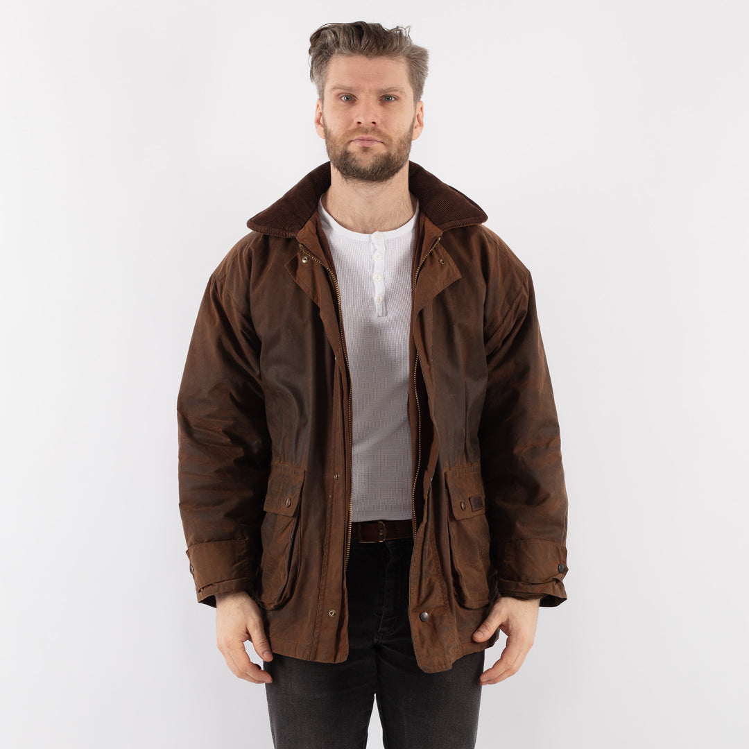 Vintage 90's Men Waxed Canvas Jacket in BrownZ914