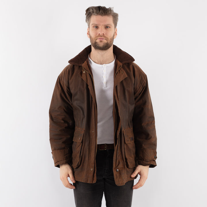 Vintage 90's Men Waxed Canvas Jacket in BrownZ914