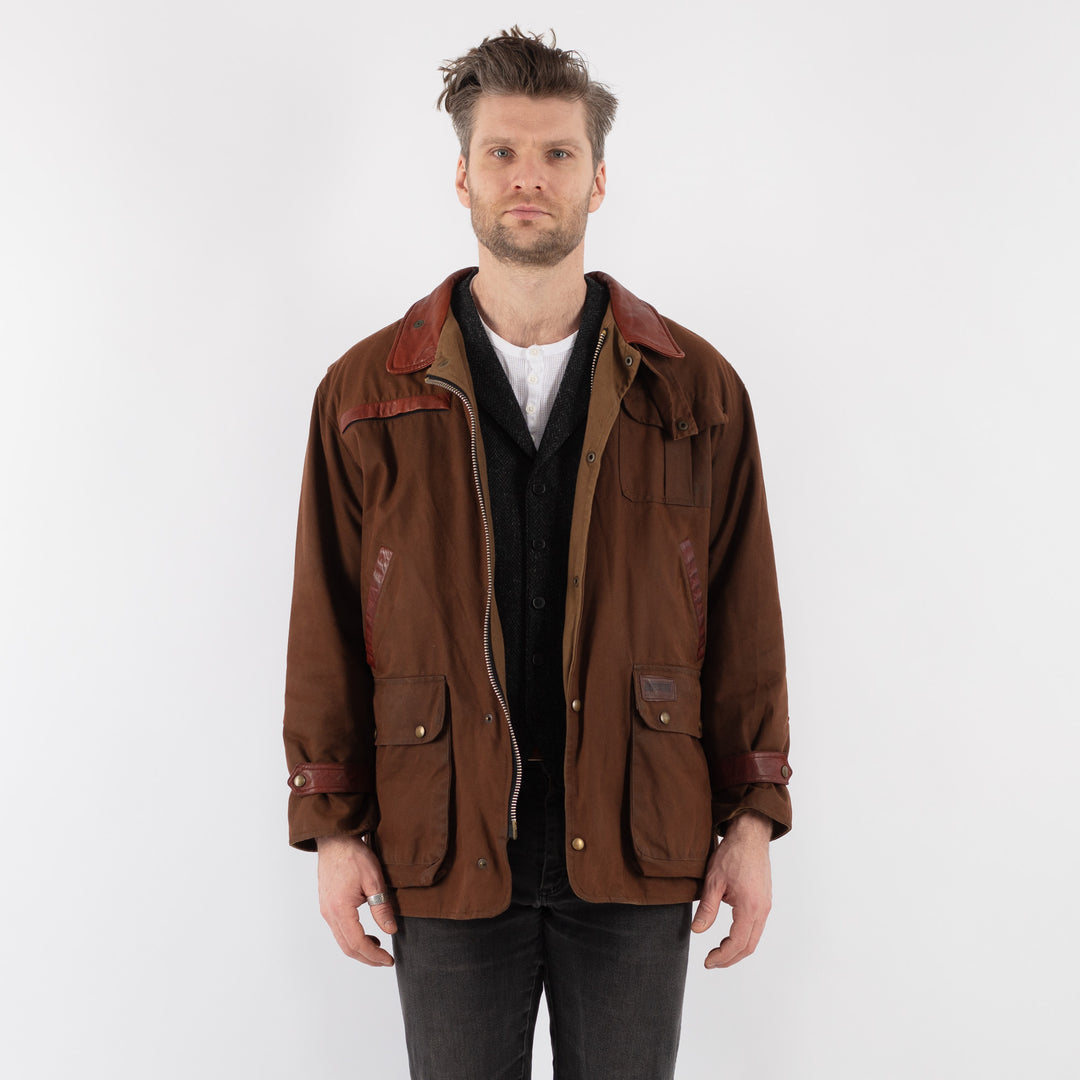 Vintage 90's Men Waxed Canvas Jacket in Brown - NorthernGrip