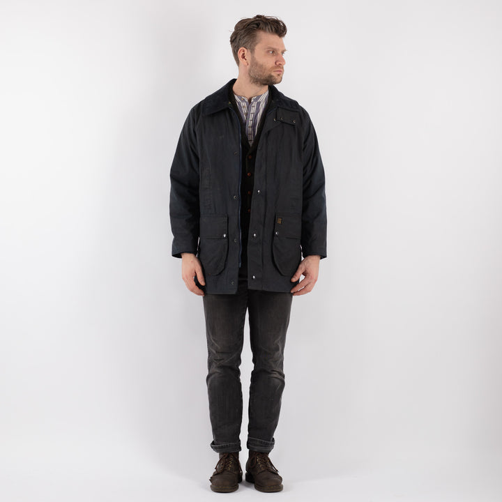 Vintage 90's Men Waxed Canvas Jacket in Blue - NorthernGrip