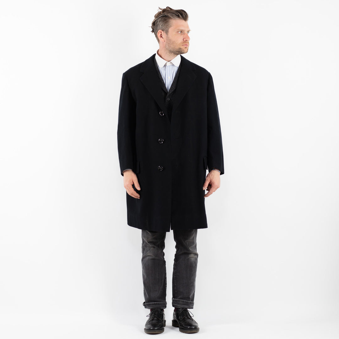 Vintage 70's Men Wool Coat in BlackZ1758