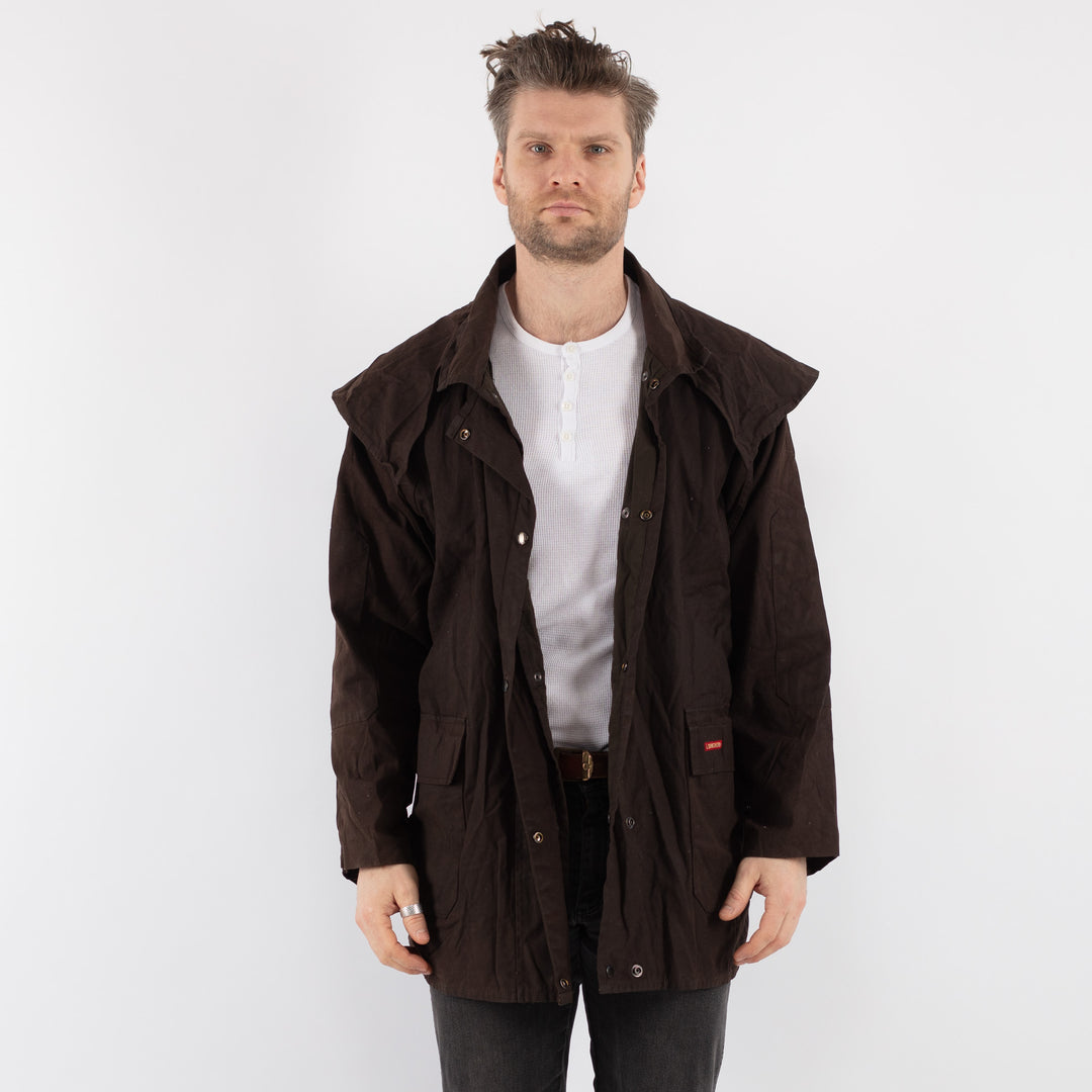 Vintage 90's Men Waxed Canvas Jacket in Brown - NorthernGrip