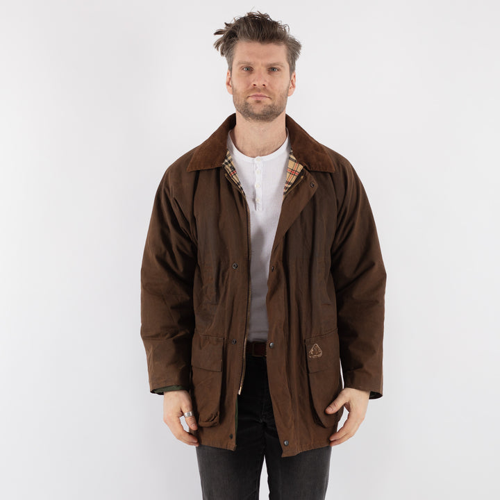 Vintage 90's Men Waxed Canvas Jacket in Brown - NorthernGrip