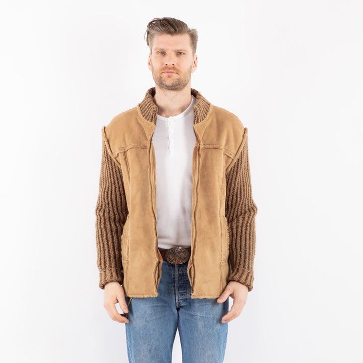 Vintage 90's Men Faux Sheepskin Jacket in BeigeZ1444
