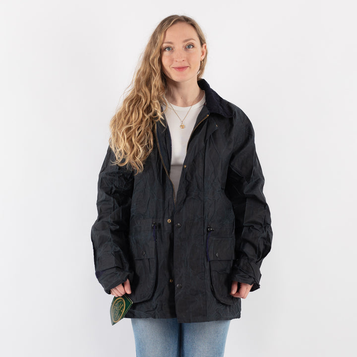 Vintage 90's Women Waxed Cotton Jacket in Blue