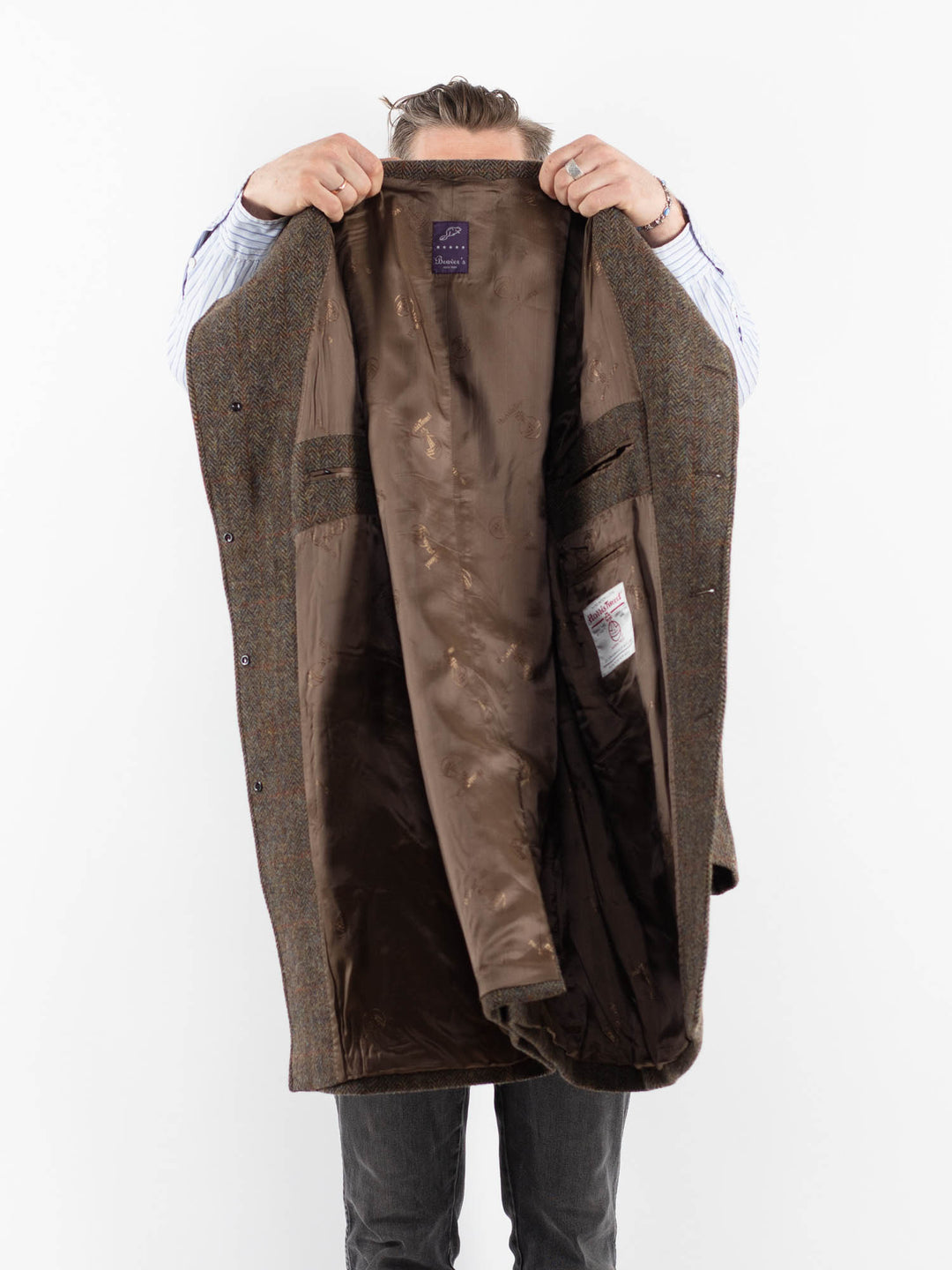 Vintage 00's Men Harris Tweed Coat in BrownZ1731