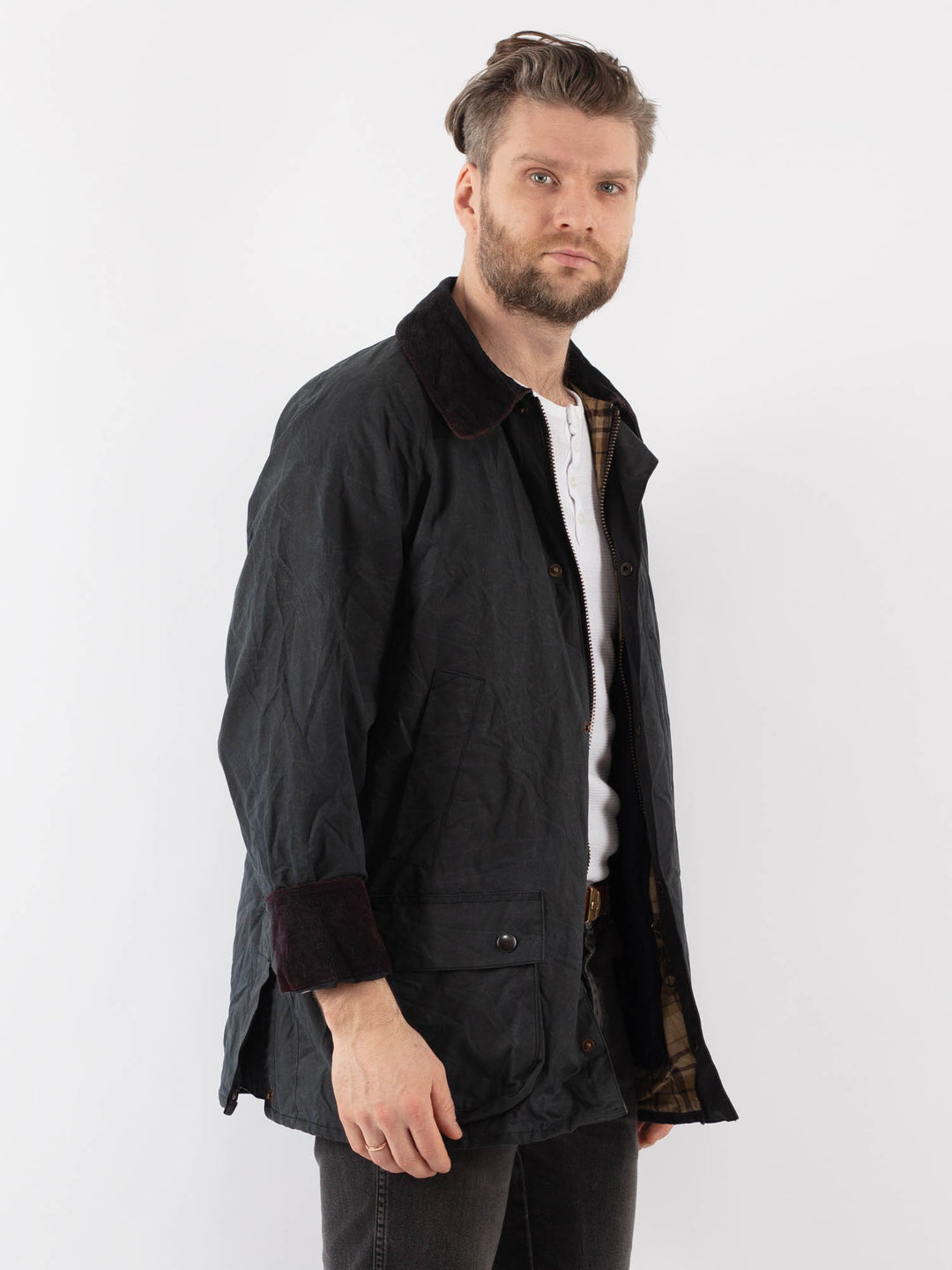 Vintage 00's Men Waxed Canvas Jacket in BlueZ899