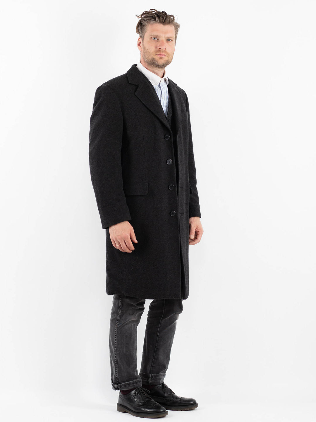 Vintage 00's Men Wool Blend Coat in GrayZ17577