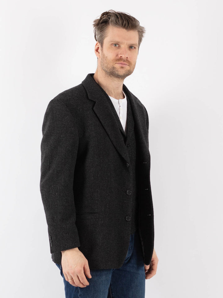 Vintage 70's Men Wool Blazer Jacket in GrayZ1192