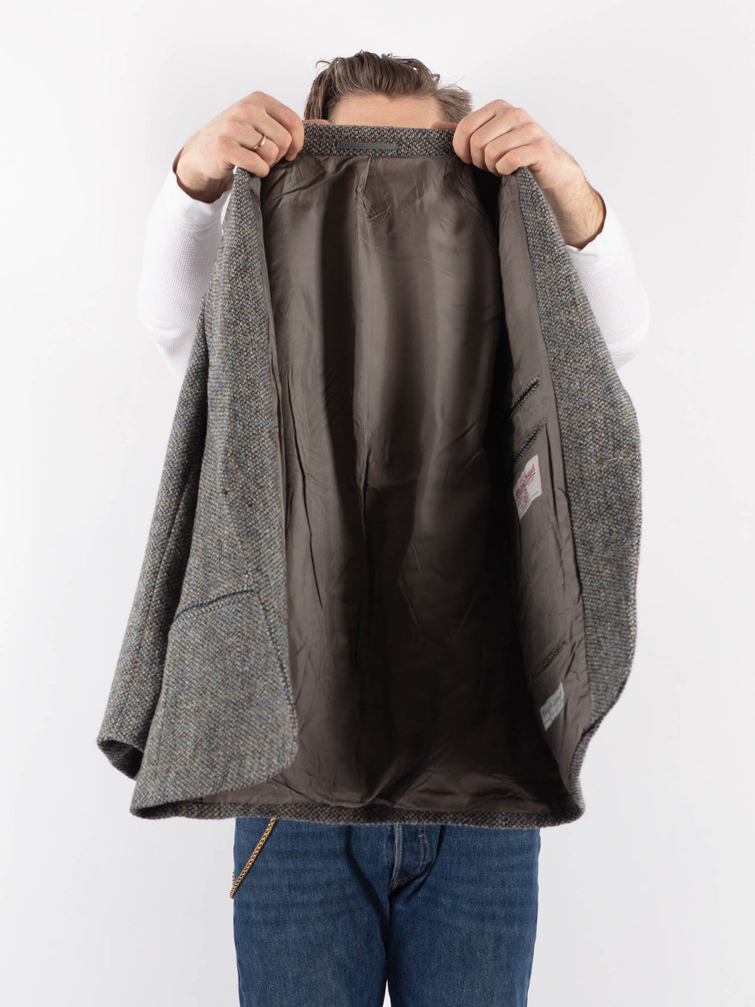 Vintage 70's Men Harris Tweed Jacket in GrayZ1206