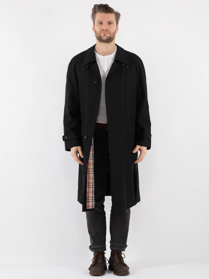 Vintage 70's Men Trench Coat in Black