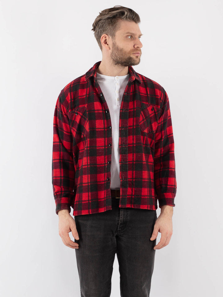 Vintage 70's Men Buffalo Plaid Lumberjack Shirt in Red - NorthernGrip