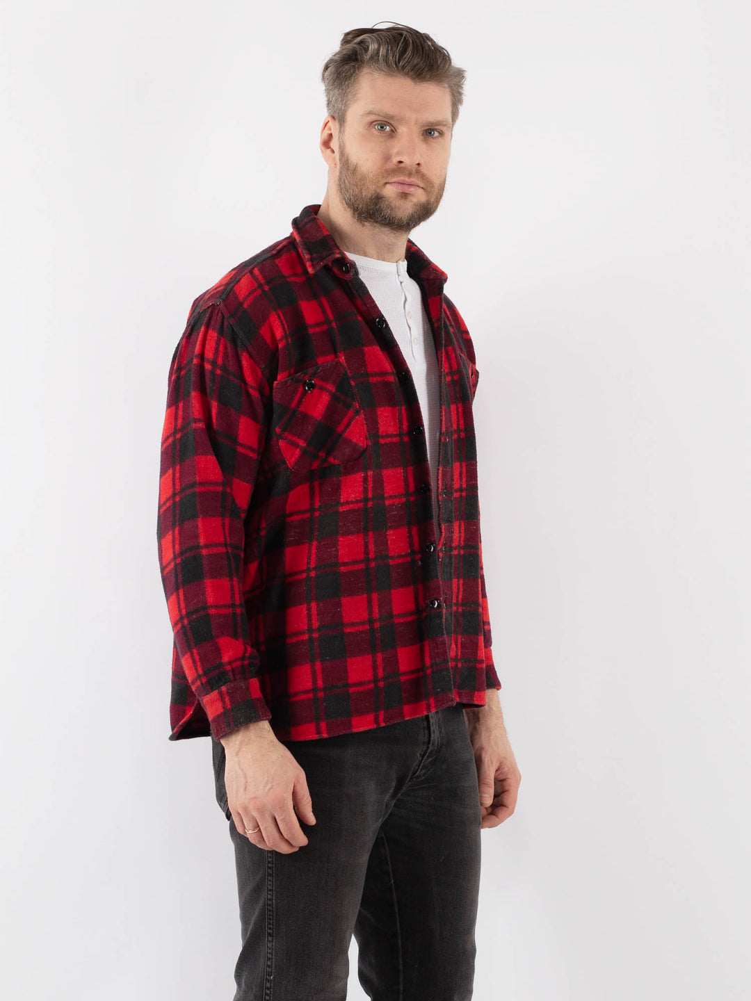 Vintage 70's Men Buffalo Plaid Lumberjack Shirt in Red - NorthernGrip