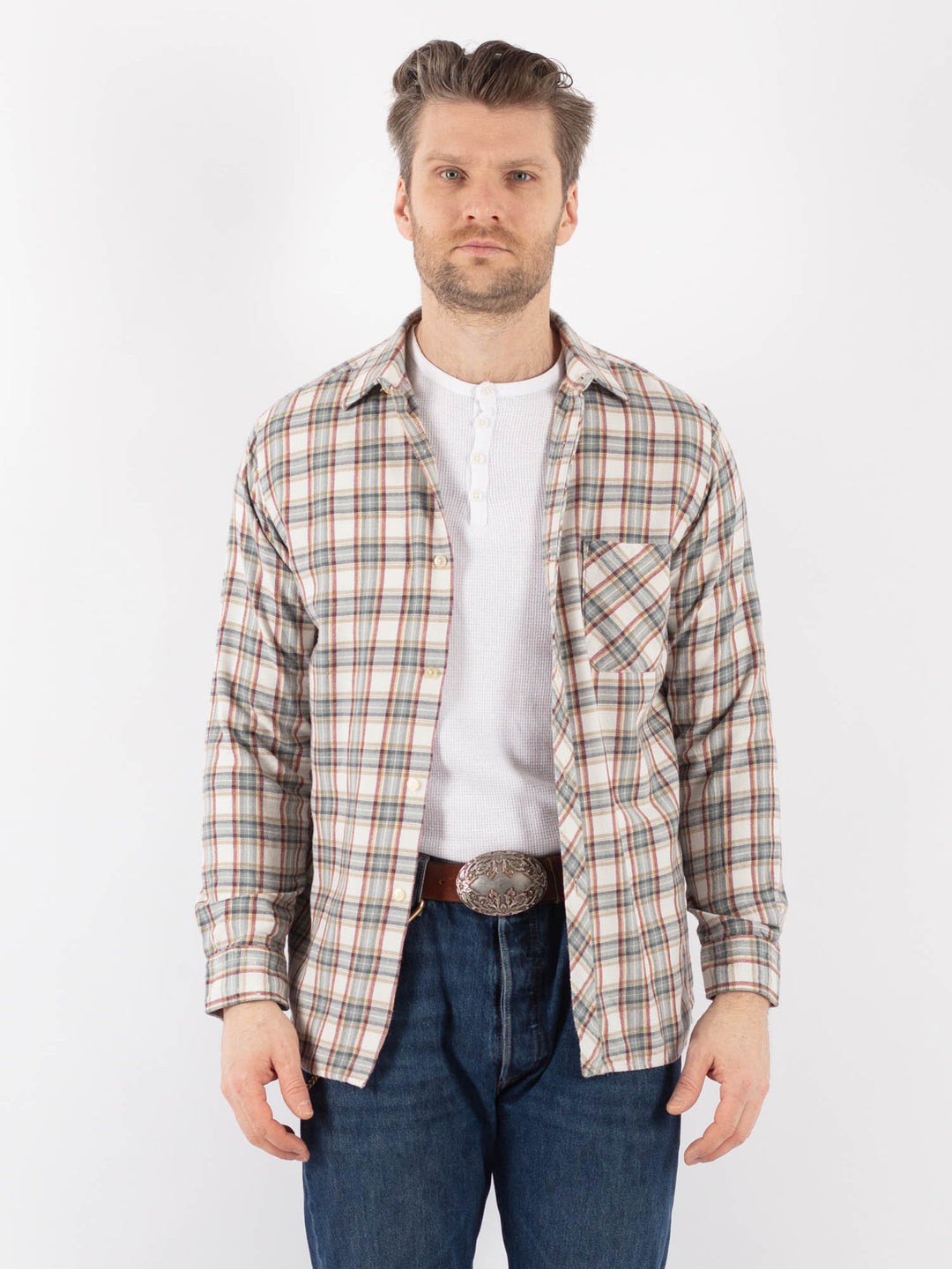 Vintage 70's Men Plaid Flannel Shirt in MultiZ1166