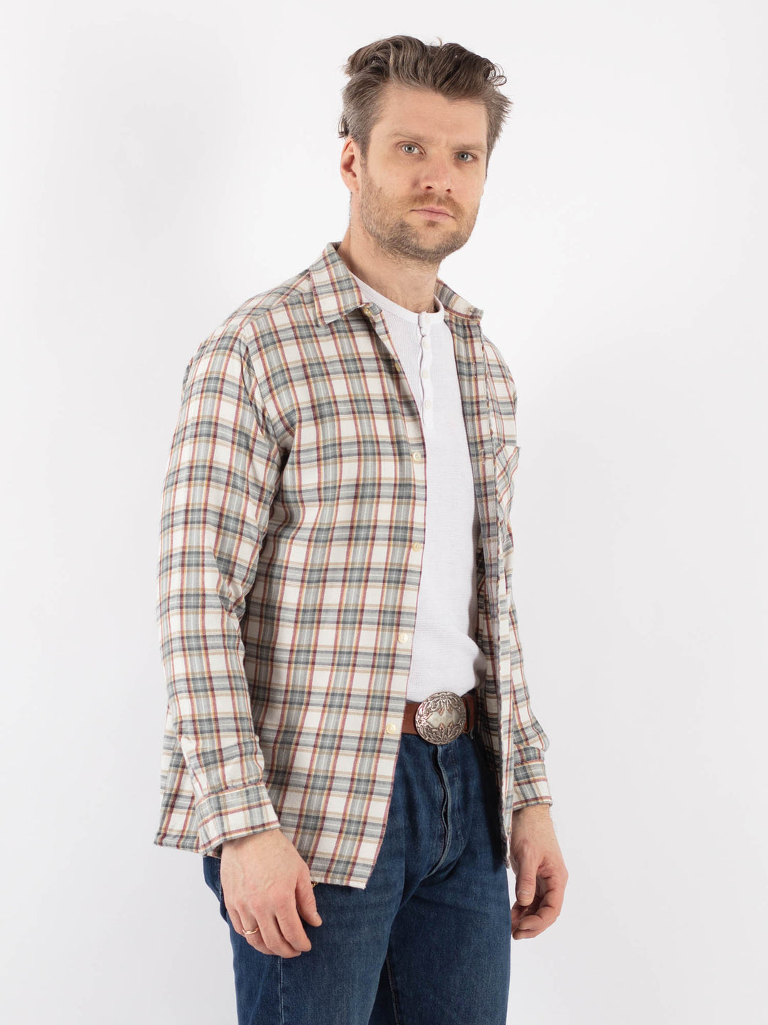 Vintage 70's Men Plaid Flannel Shirt in MultiZ1166