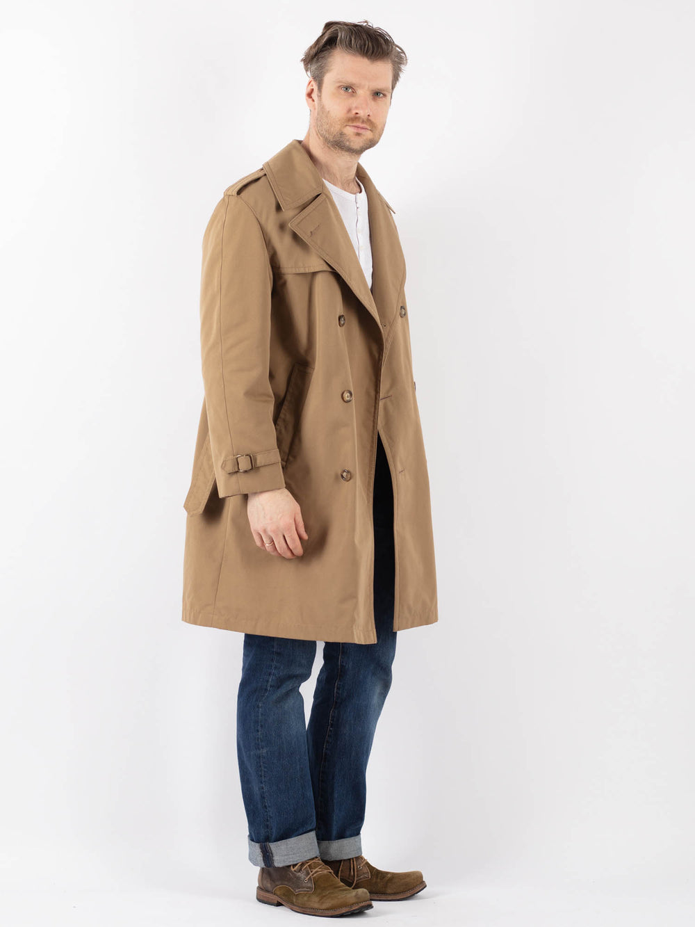 Vintage 70's Men Trench Coat in BeigeZ1221