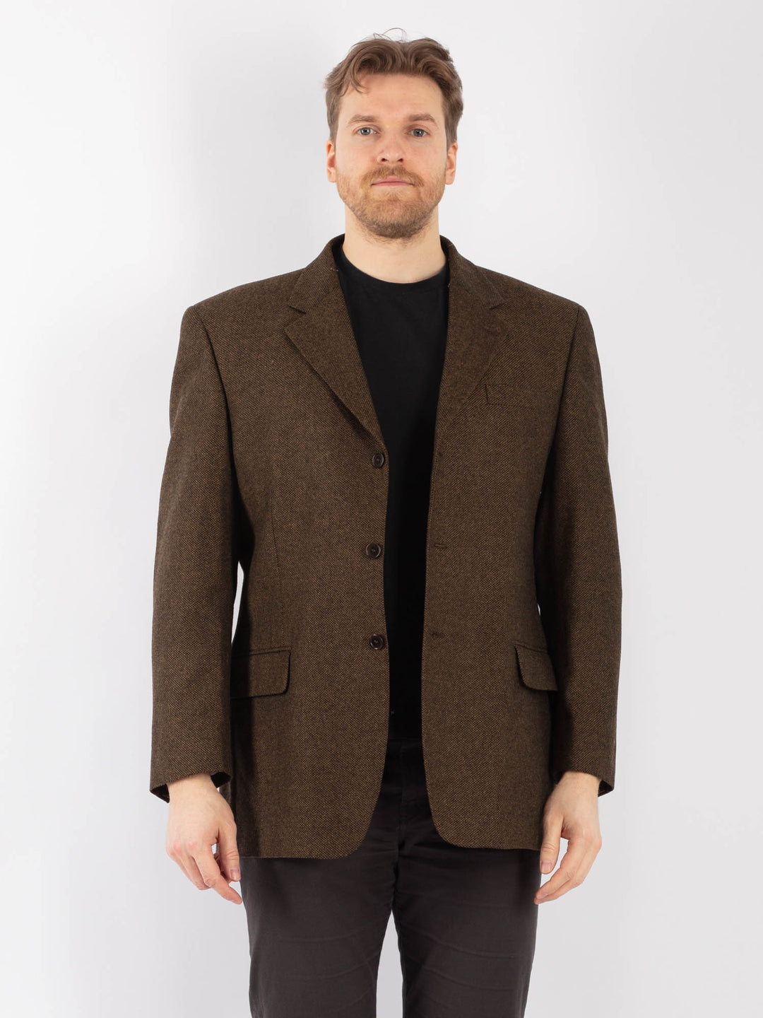 Vintage 70's Men Wool Blazer Jacket in BrownZ1286
