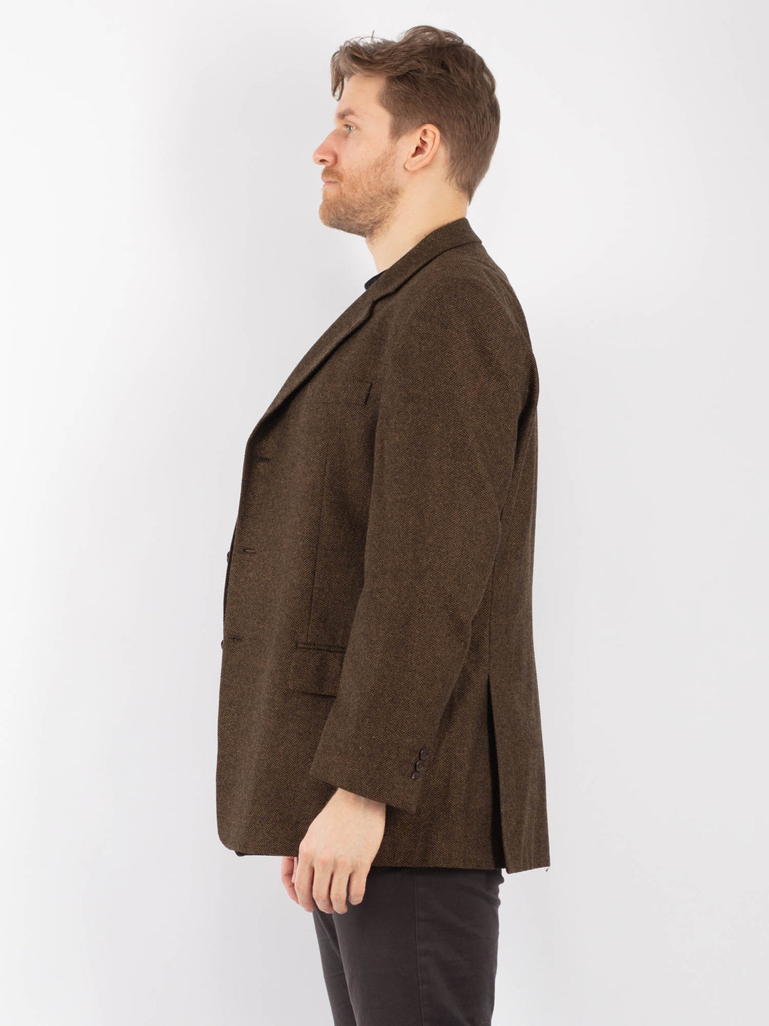 Vintage 70's Men Wool Blazer Jacket in BrownZ1286