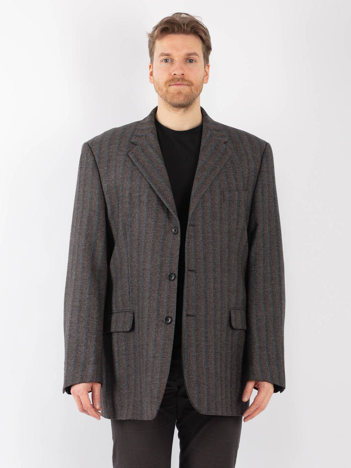 Vintage 70's Men Wool Blazer Jacket in GrayZ1295