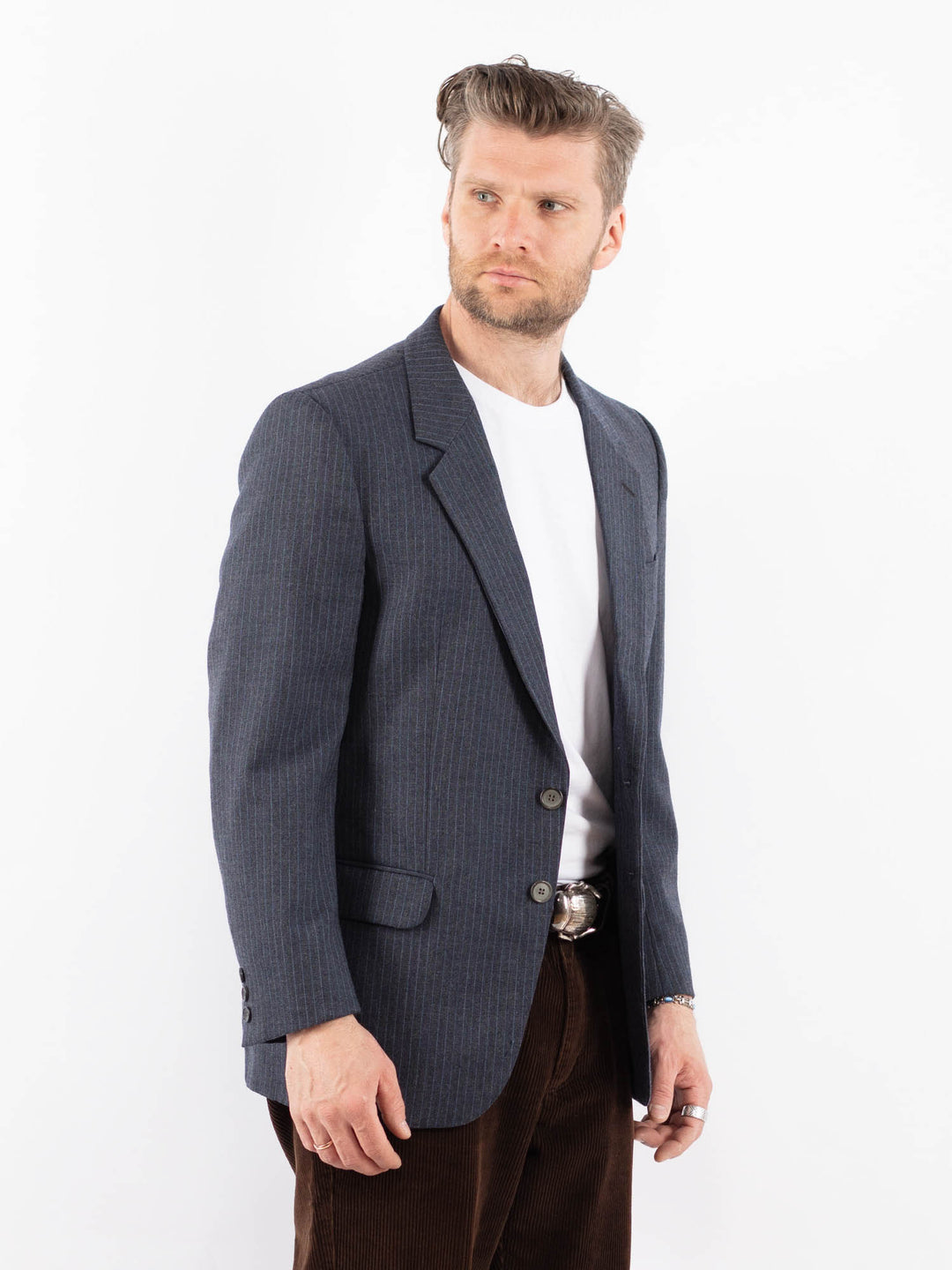 Vintage 70's Men Wool Blend Blazer Jacket in BlueZ1704