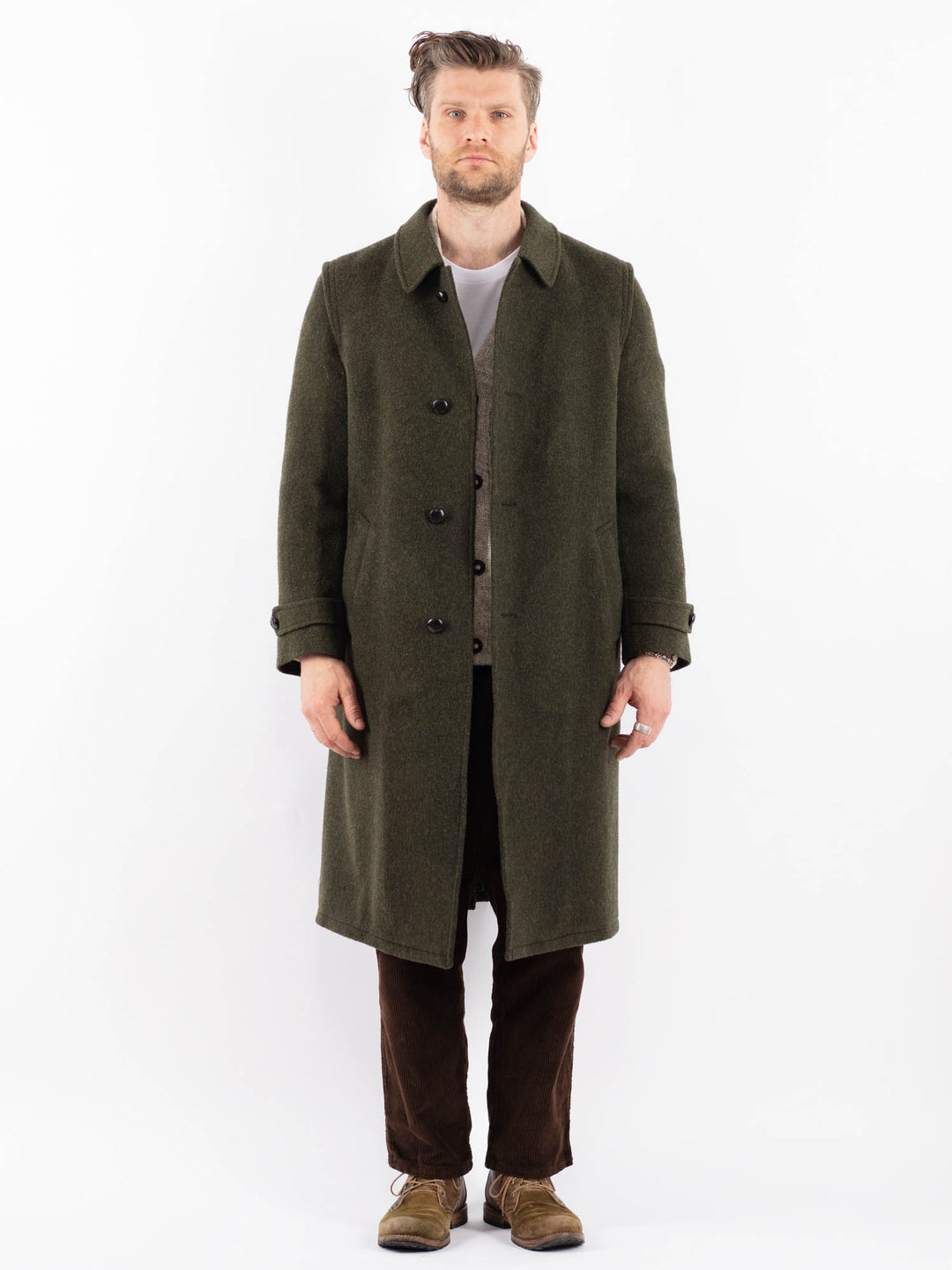 Vintage 70's Men Wool Coat in GreenZ1584