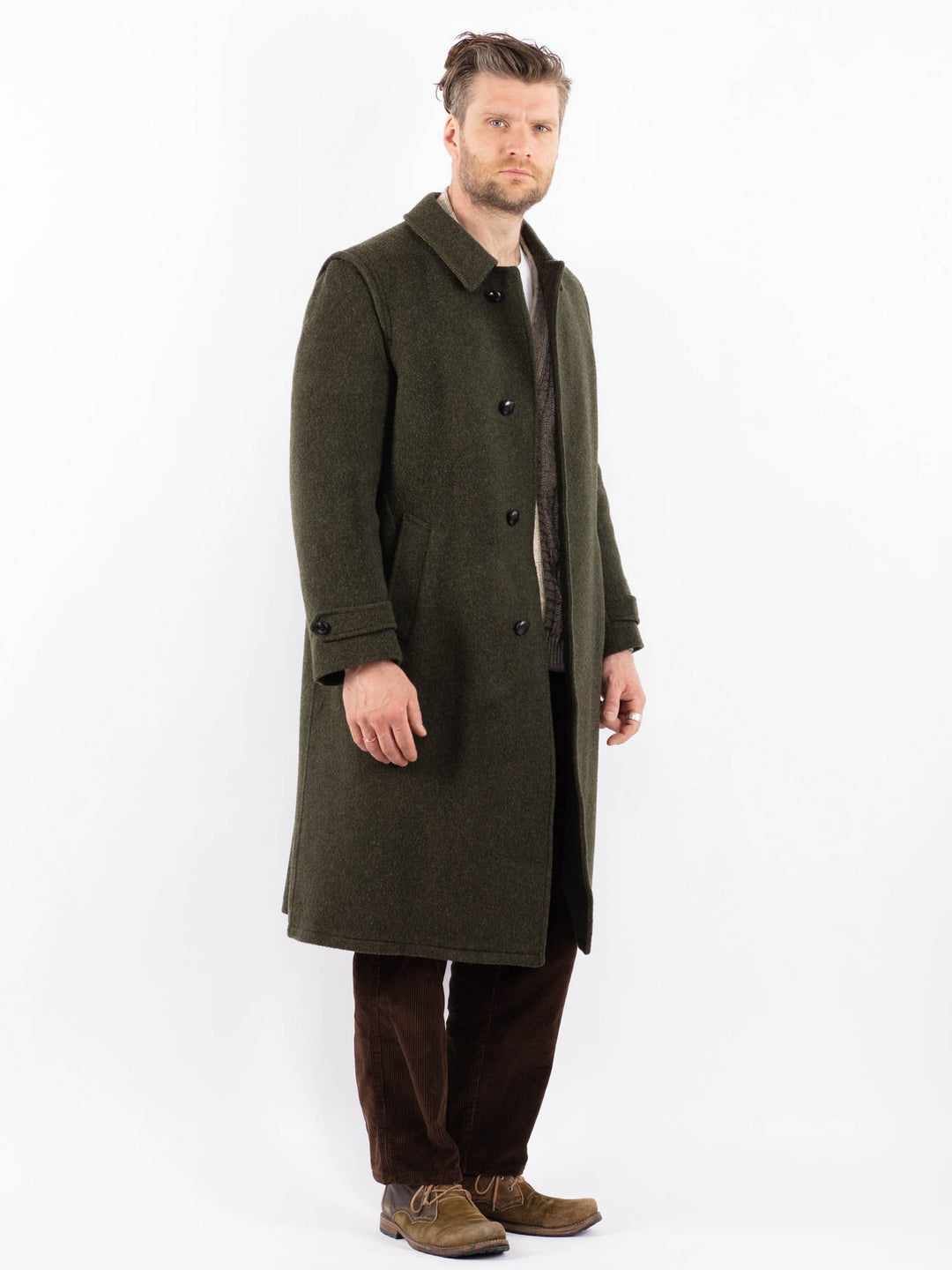Vintage 70's Men Wool Coat in GreenZ1584
