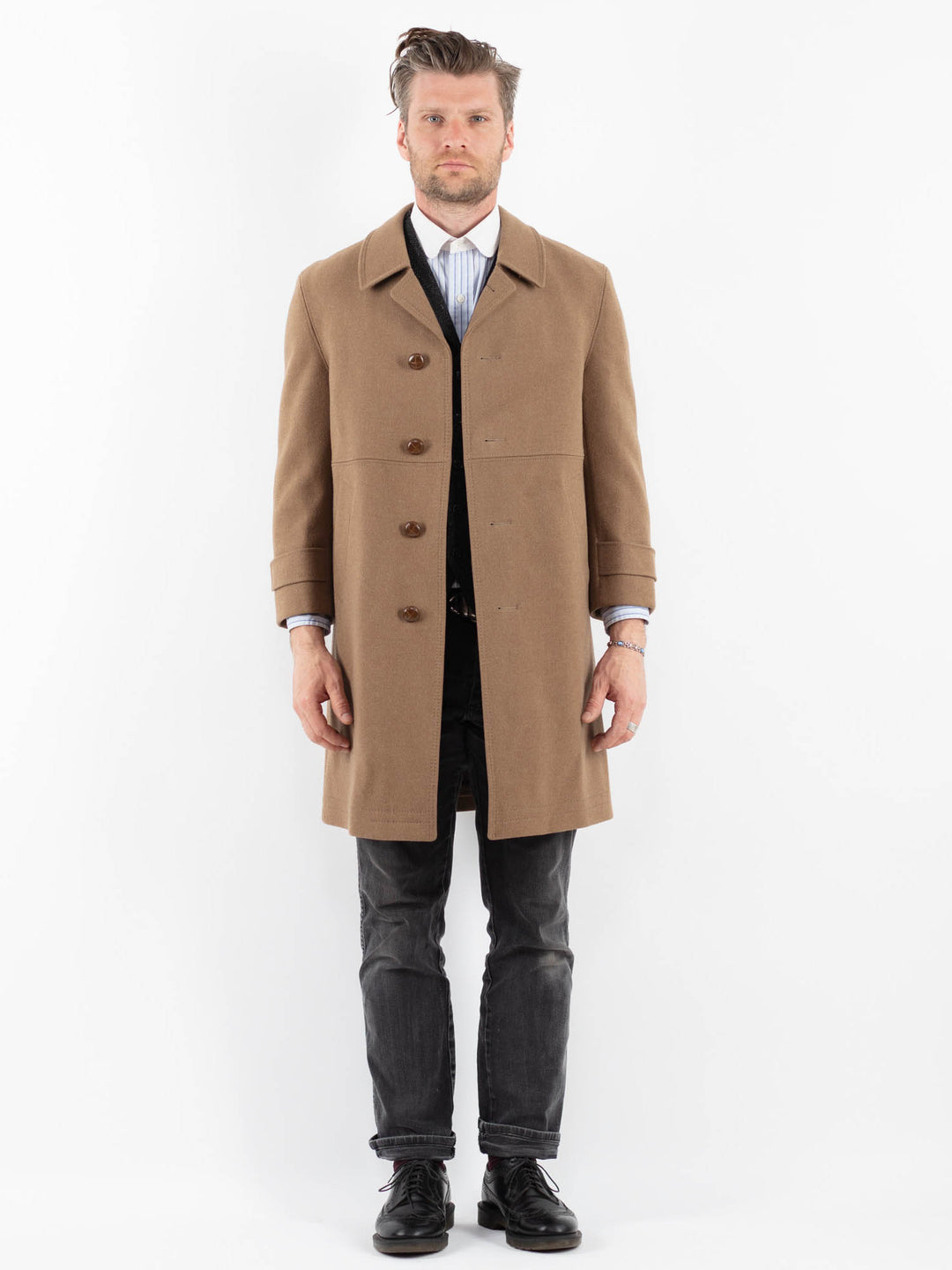 Vintage 70's Men Wool Coat in BeigeZ1742