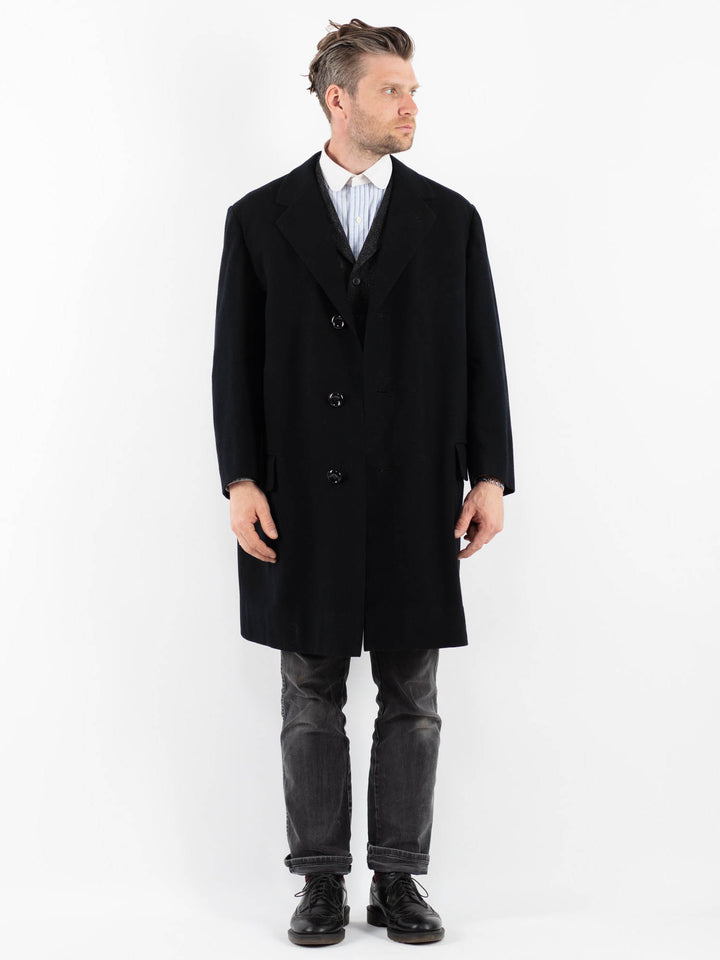 Vintage 70's Men Wool Coat in BlackZ1758