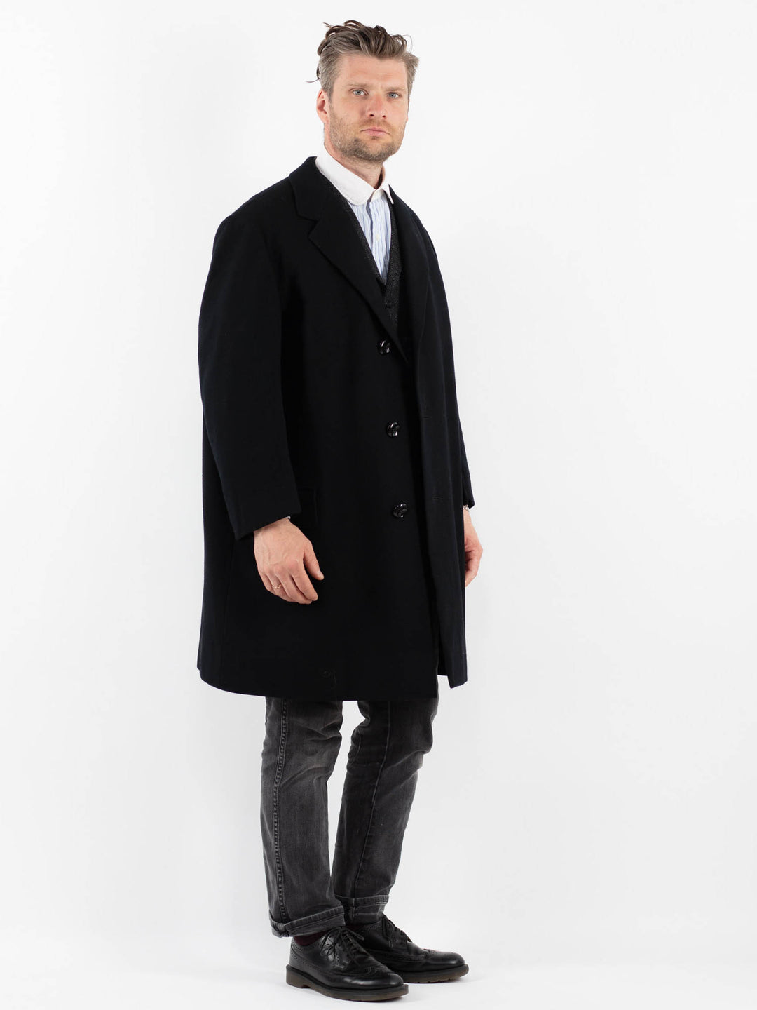 Vintage 70's Men Wool Coat in BlackZ1758