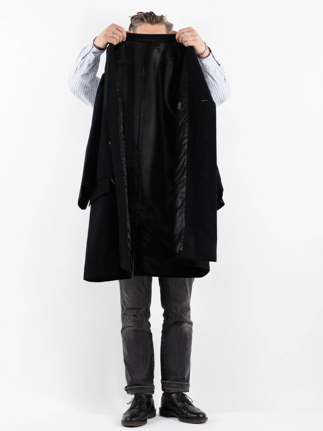 Vintage 70's Men Wool Coat in BlackZ1758