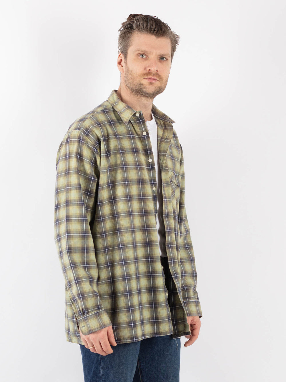 Vintage 80's Men Plaid Flannel Shirt in GreenZ1140