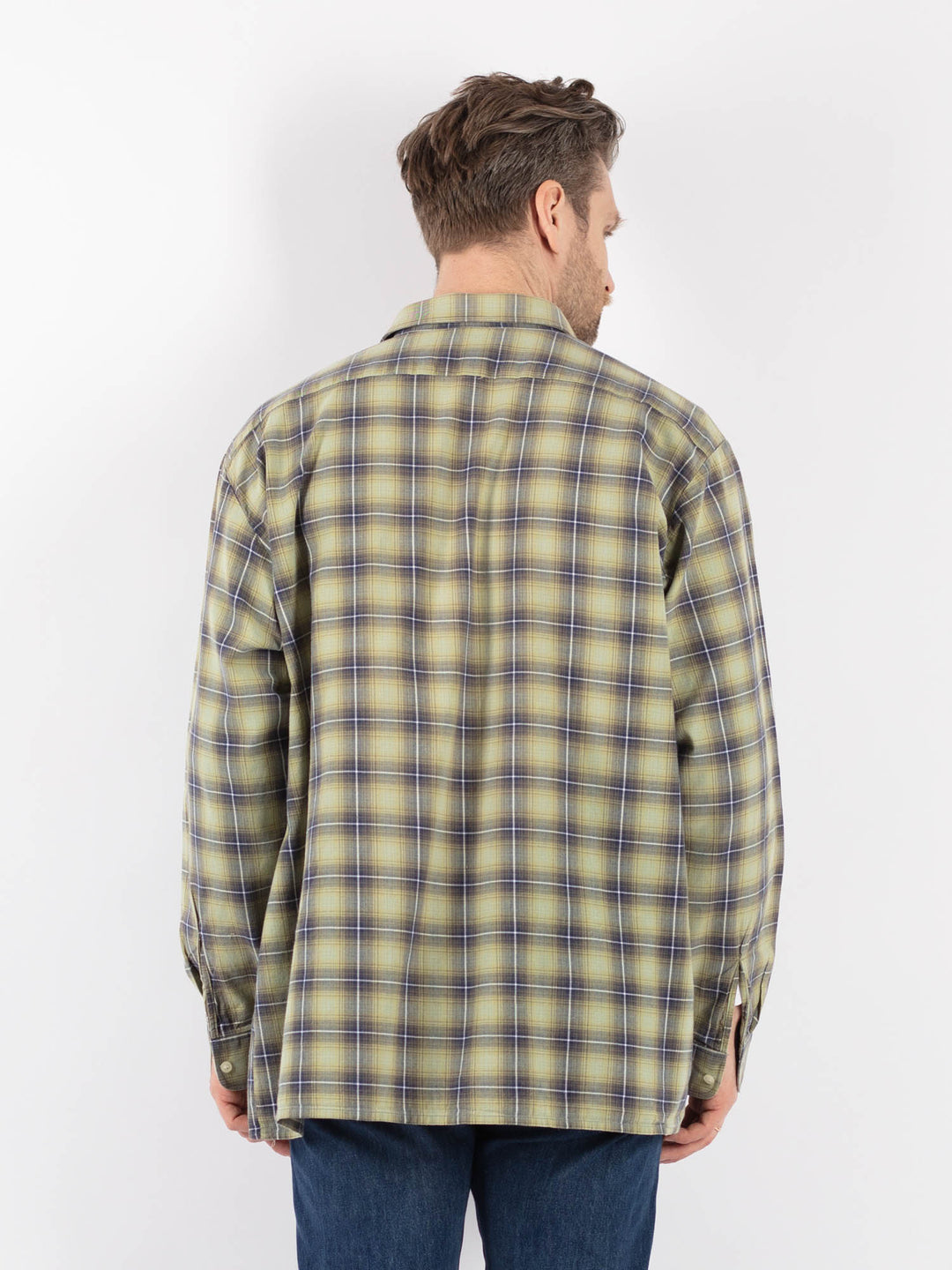 Vintage 80's Men Plaid Flannel Shirt in GreenZ1140