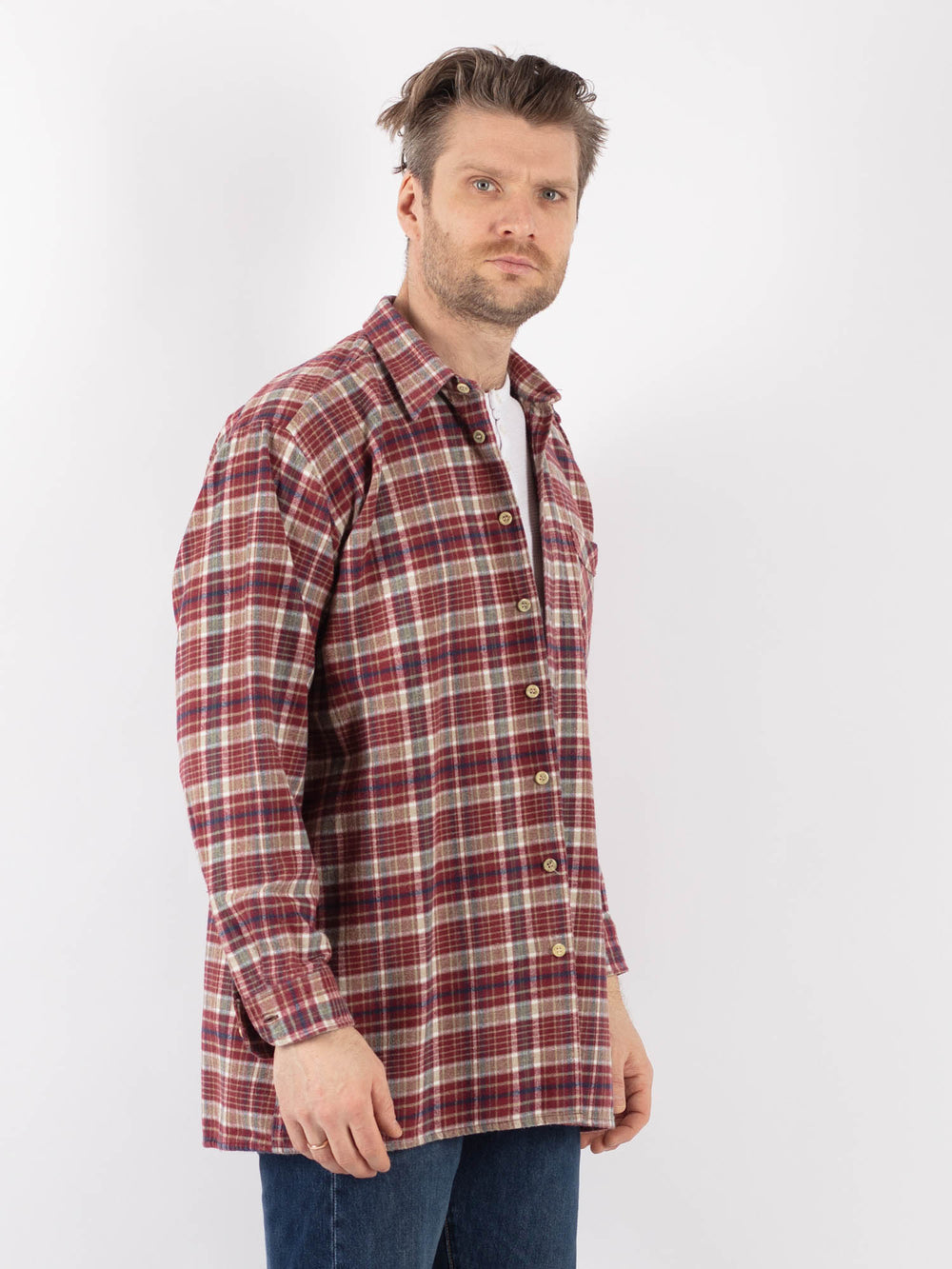 Vintage 80's Men Plaid Flannel Shirt in MultiZ1156