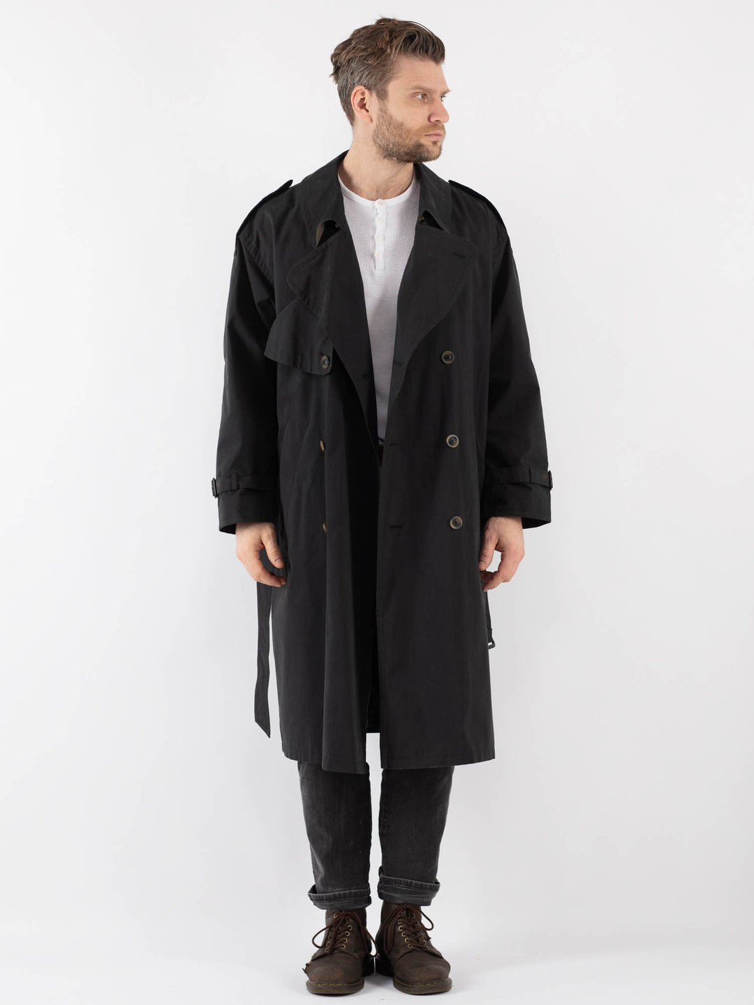 Vintage 80's Men Trench Coat in Gray