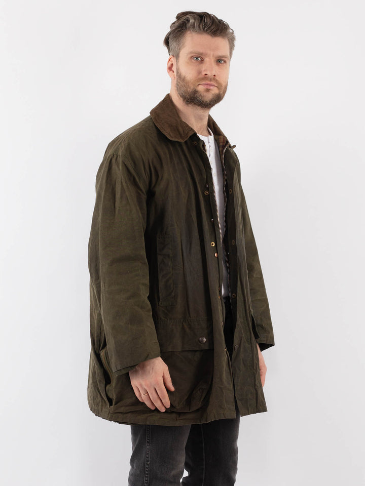 Vintage 80's Men Waxed Canvas Jacket in GreenZ894