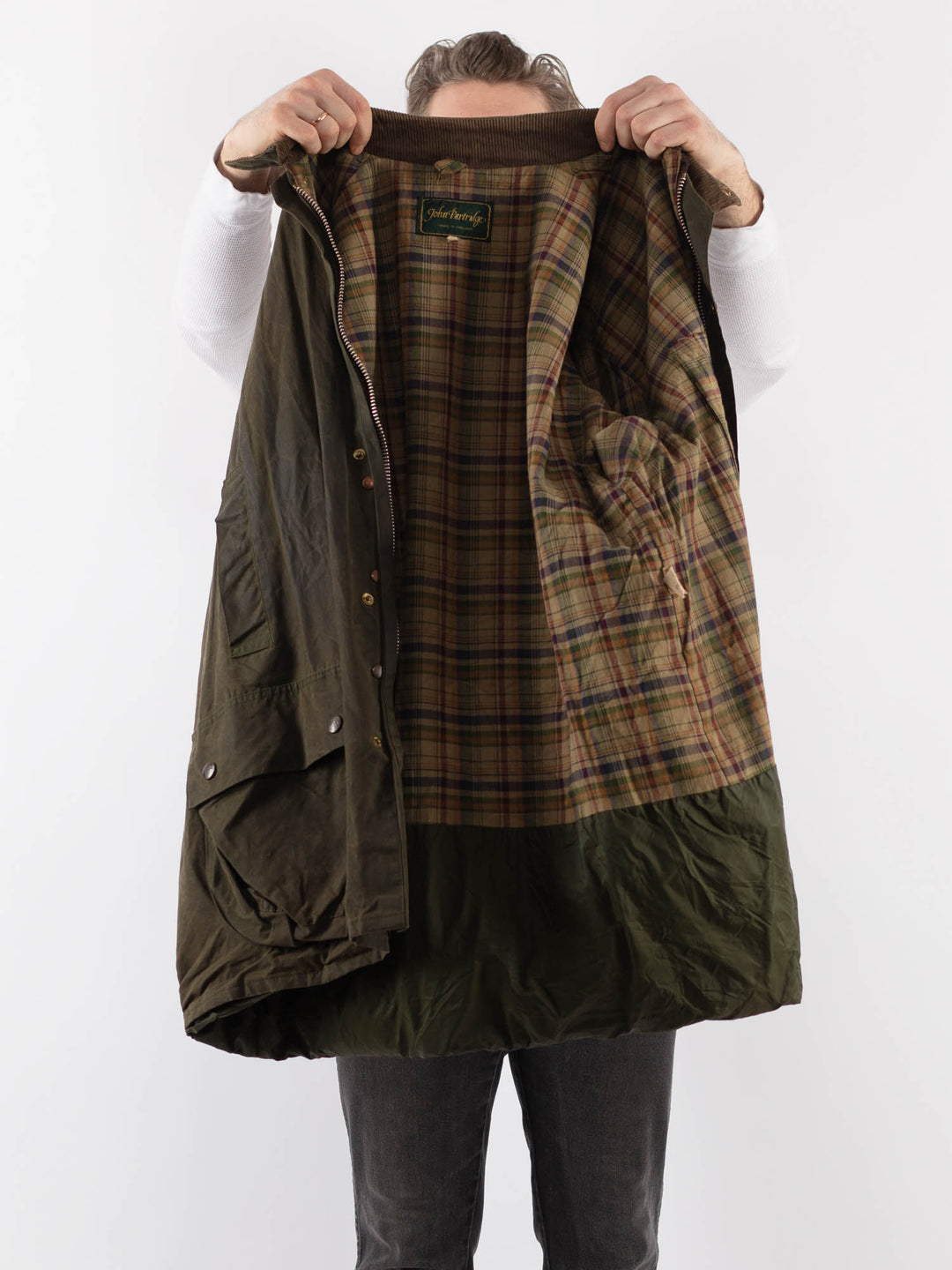 Vintage 80's Men Waxed Canvas Jacket in GreenZ894
