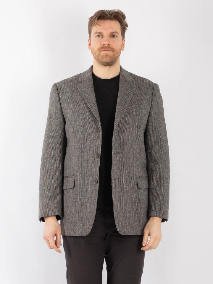 Vintage 80's Men Wool Blazer Jacket in GrayZ1291