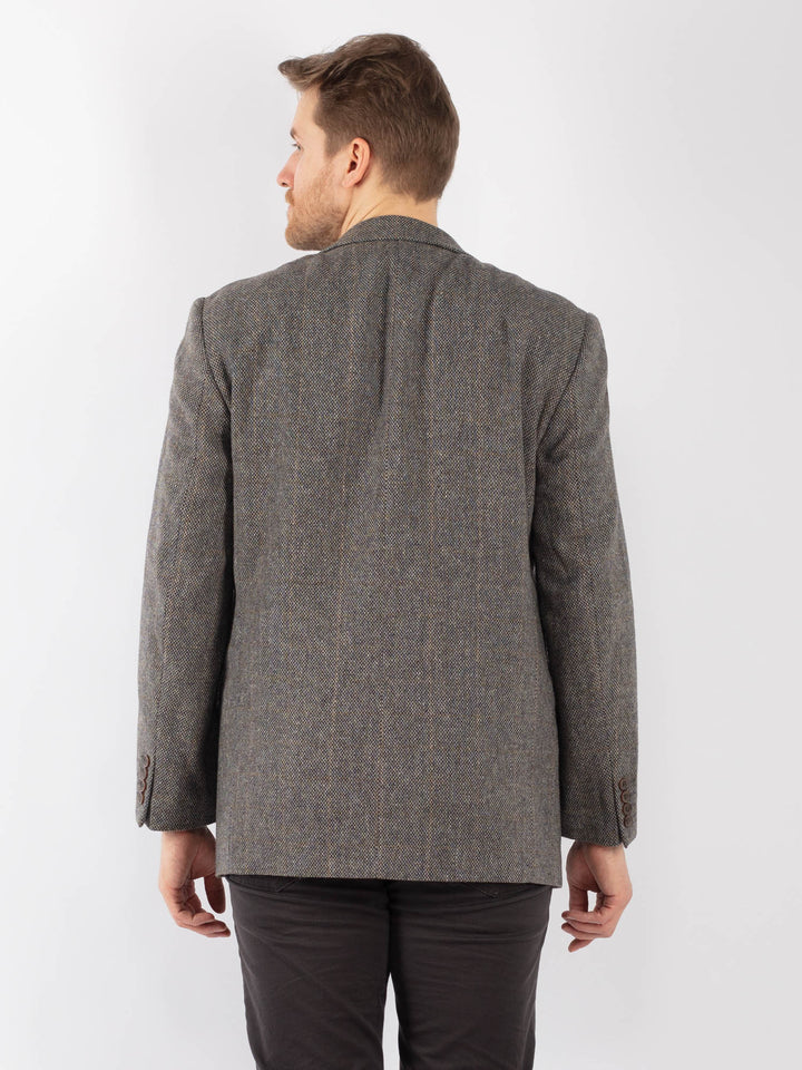 Vintage 80's Men Wool Blazer Jacket in GrayZ1291