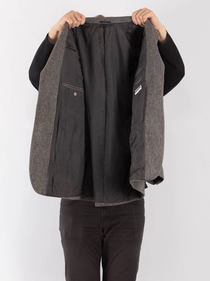 Vintage 80's Men Wool Blazer Jacket in GrayZ1291