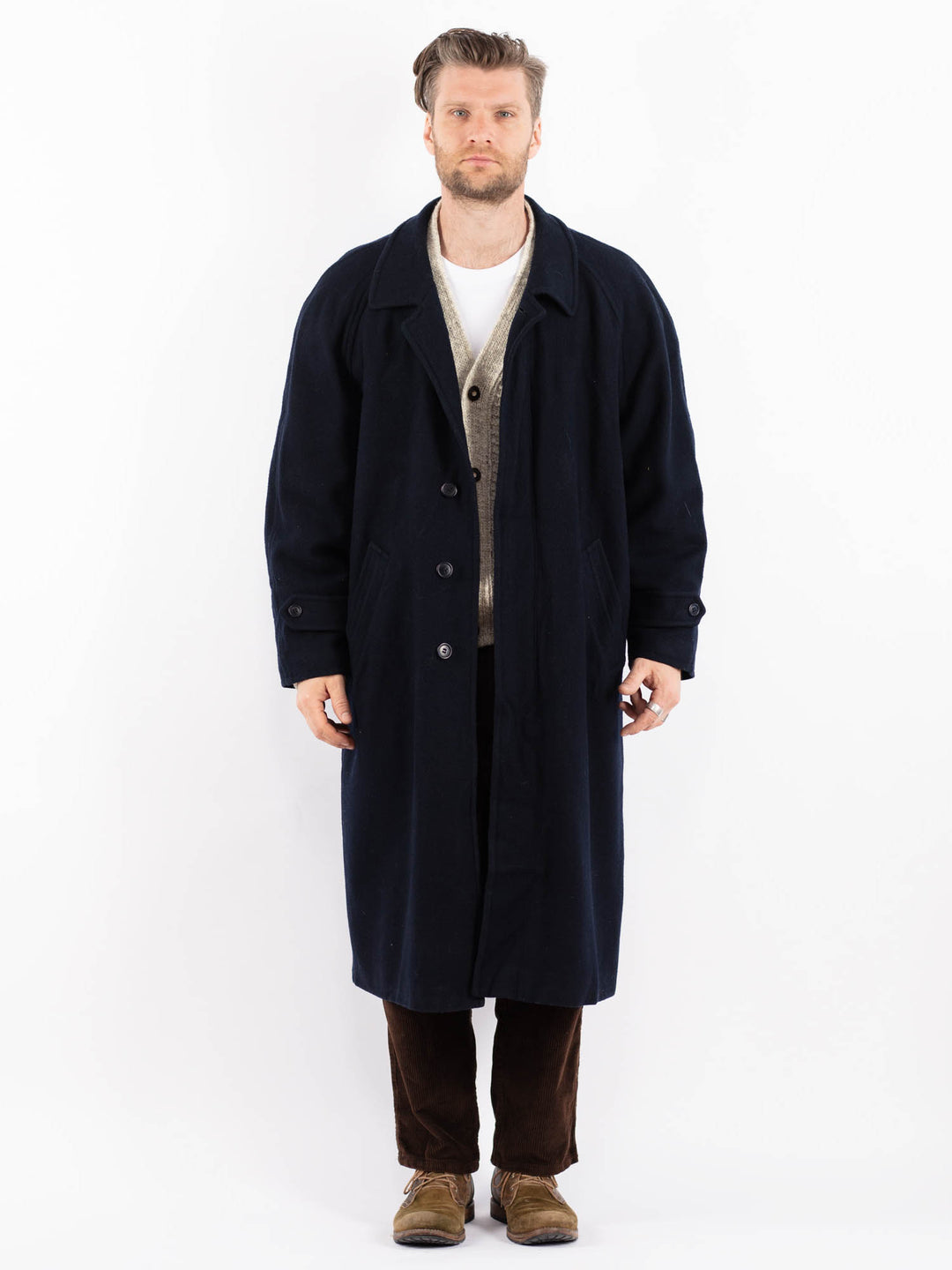 Vintage 80's Men Wool Blend Coat in BlueZ1601