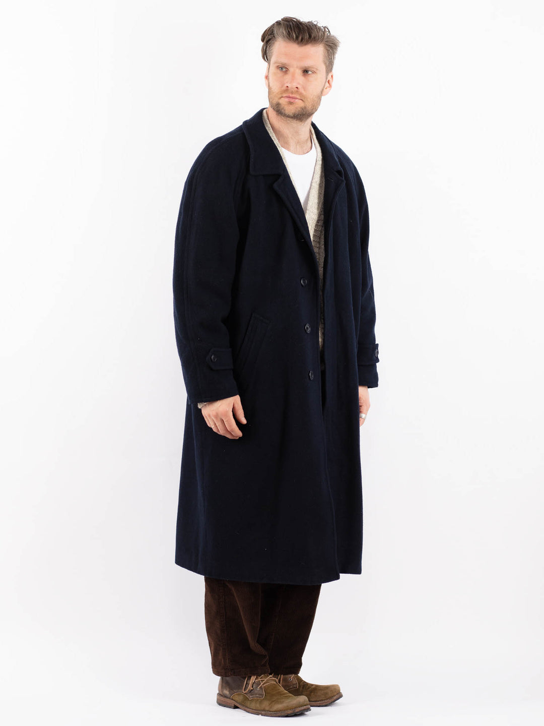 Vintage 80's Men Wool Blend Coat in BlueZ1601