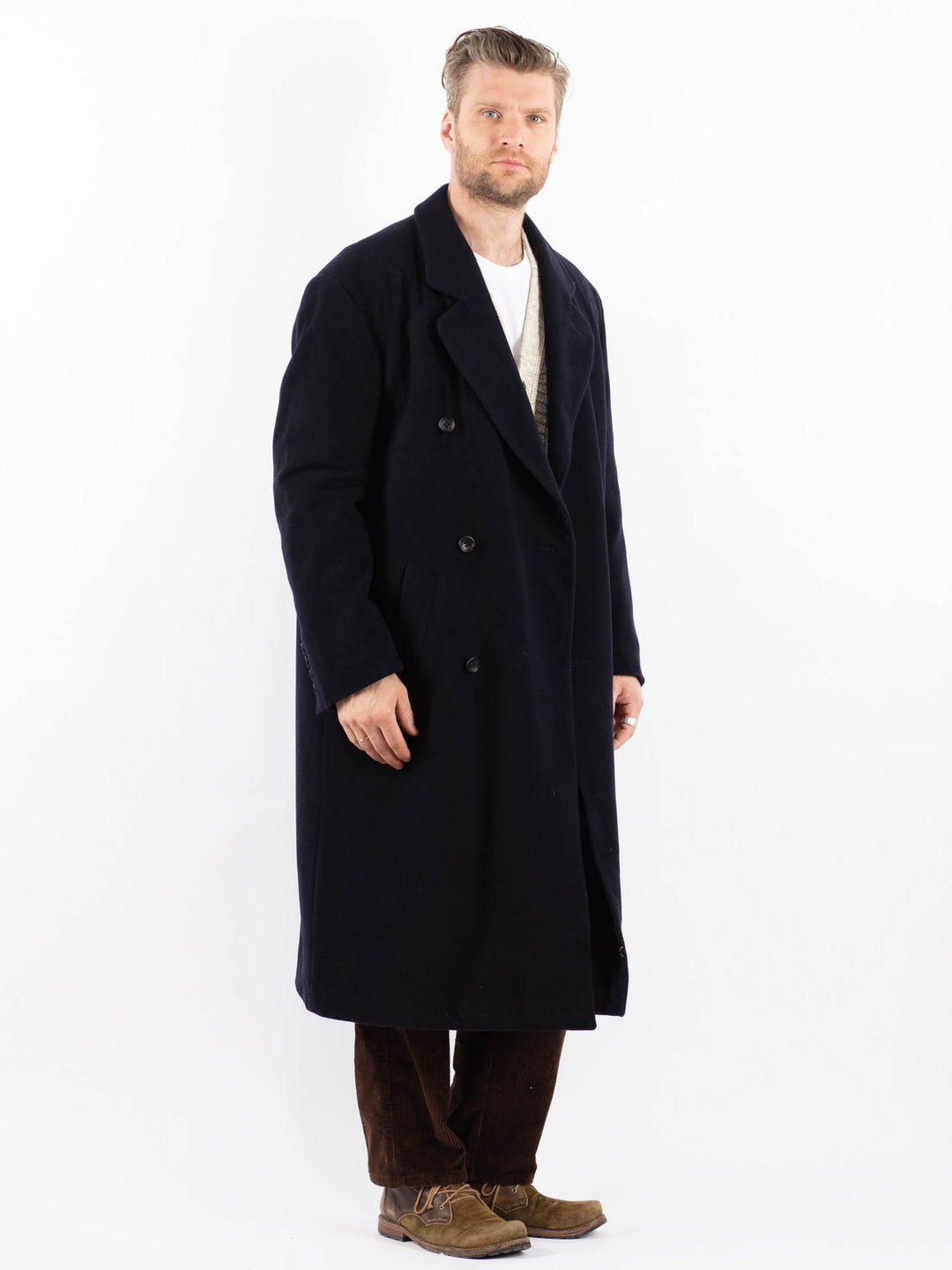 Vintage 80's Men Wool Blend Coat in BlueZ1607